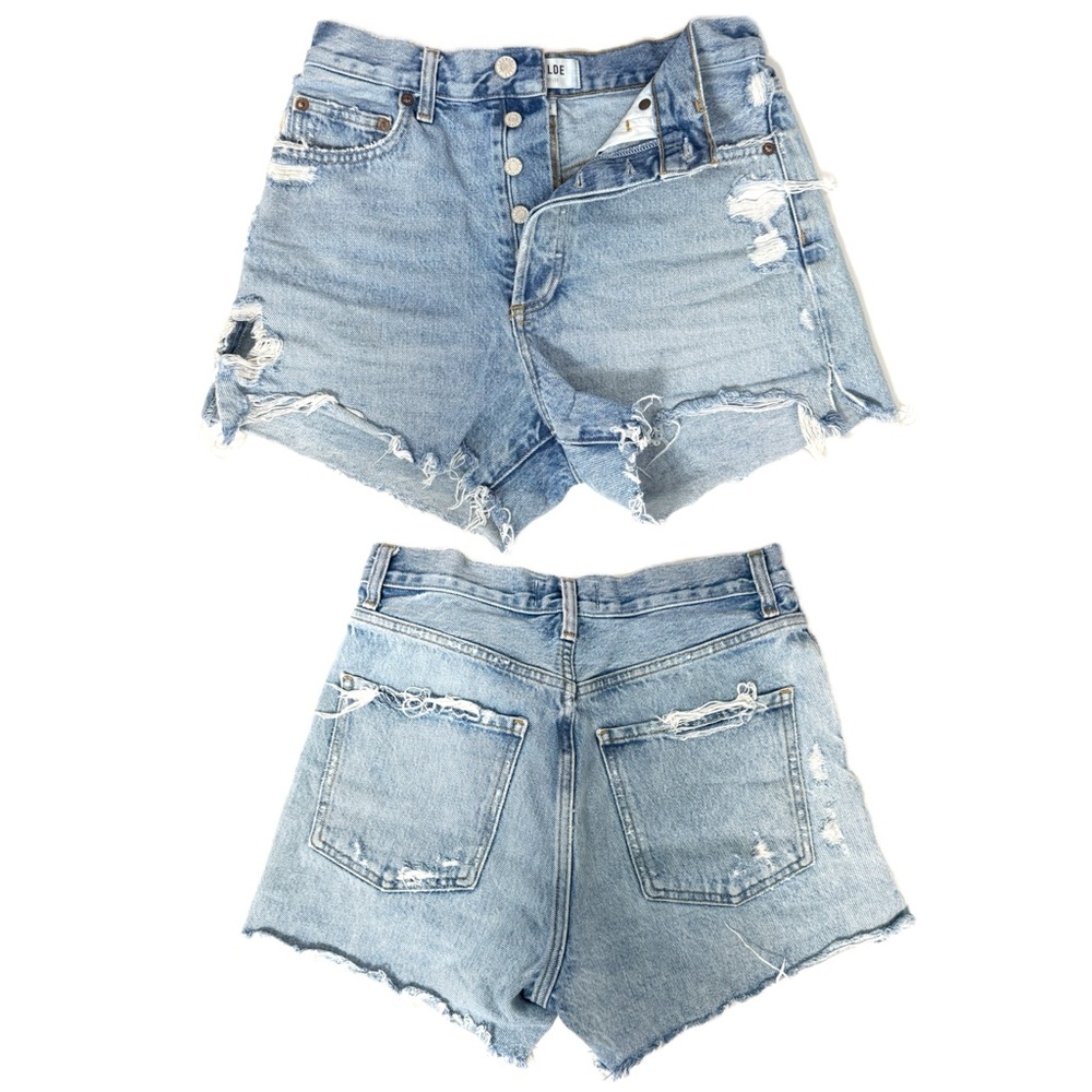 Agolde Dee Distressed Light Blue Denim Shorts
